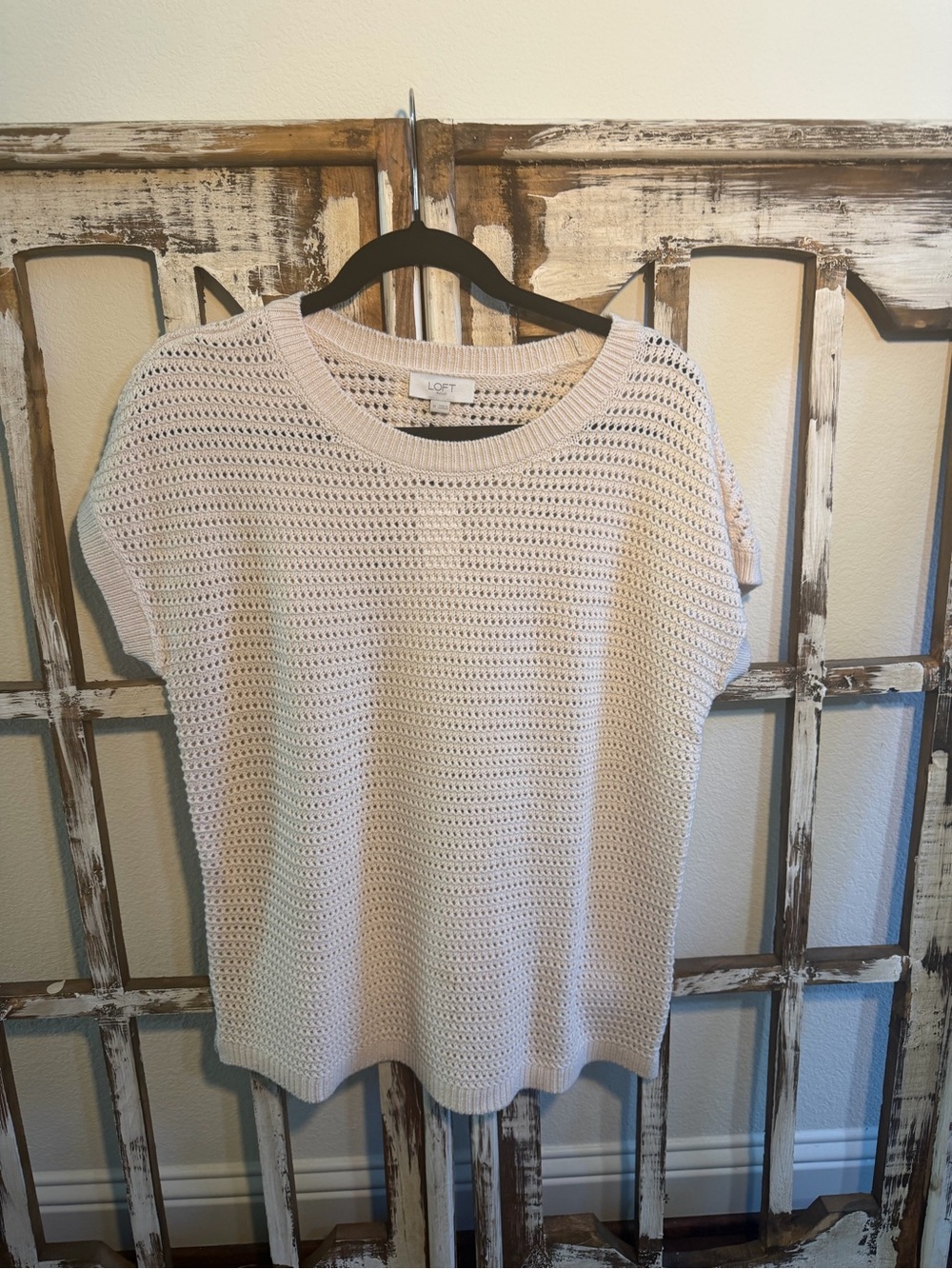 NWT LOFT Cream Open-Weave Short Sleeve Knit Top